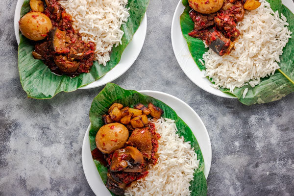 Traditional Mackerel Stew with Ofada Rice